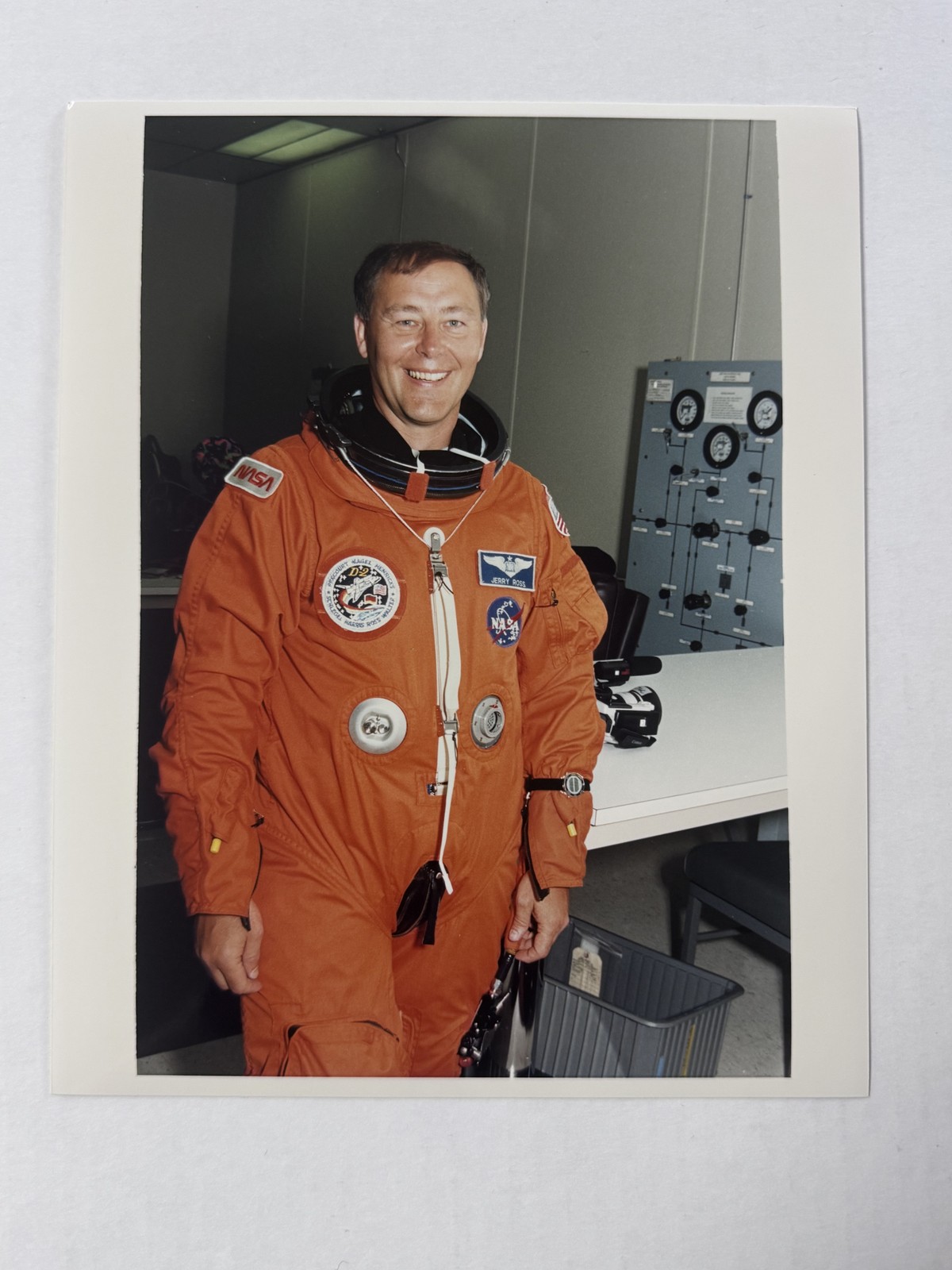 NASA STS-55 Jerry Ross Donning Launch Suit Press Photo