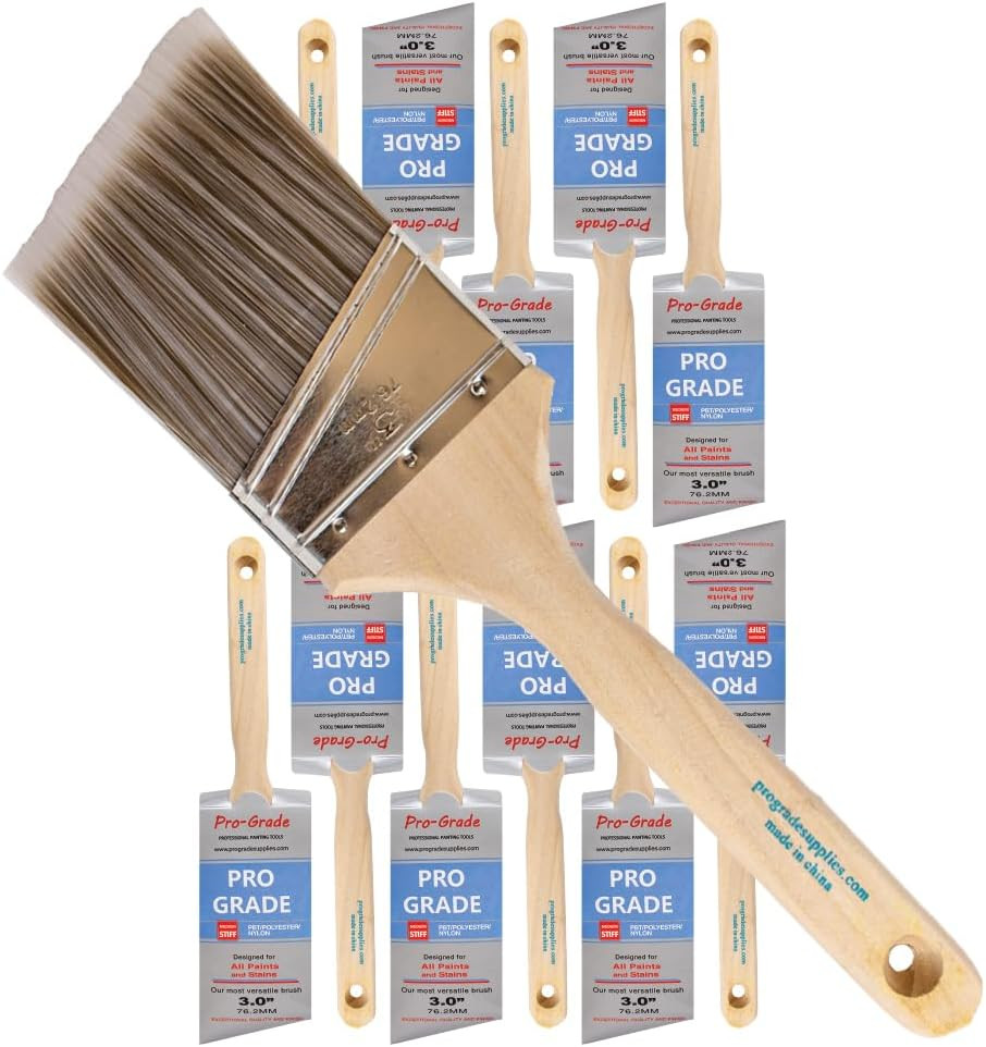 12 Pack 3" Angle Paint Brushes for Walls, Trim, & Detail Work