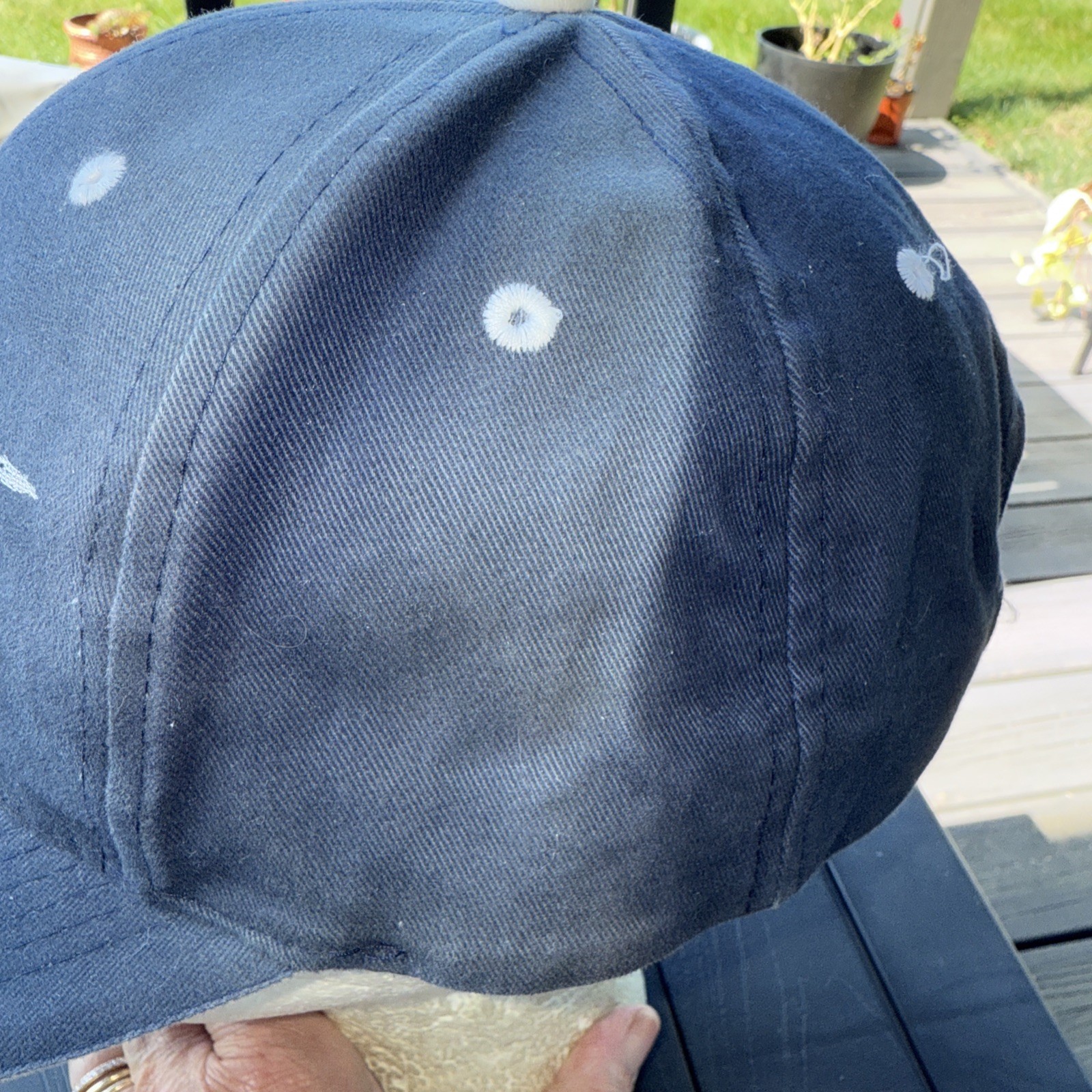 Enterprise Jet Center w Jet in Silver on Blue Hat Cap KHOU on Back Hook Loop