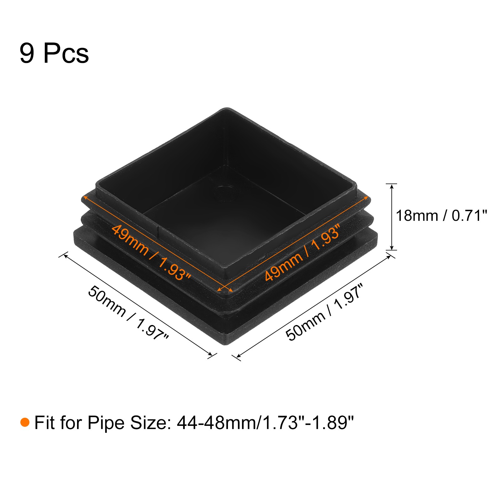 9Pcs Square Plastic Plug Insert, 1.97" x 1.97" Black Plastic Plugs End Cap