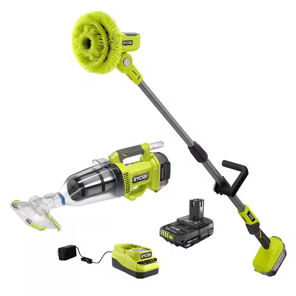 ONE+ 18V Cordless Telescoping Power Scrubber and ONE+ 18V Handheld Cordless Pool