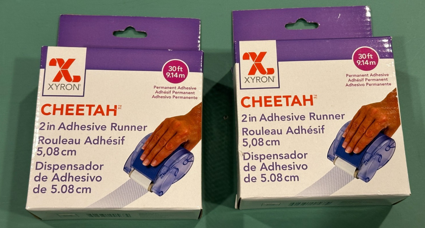 Lot of 2 NEW XYRON Cheetah 2" Adhesive Runner  30' x 2" Permanent Adhesive