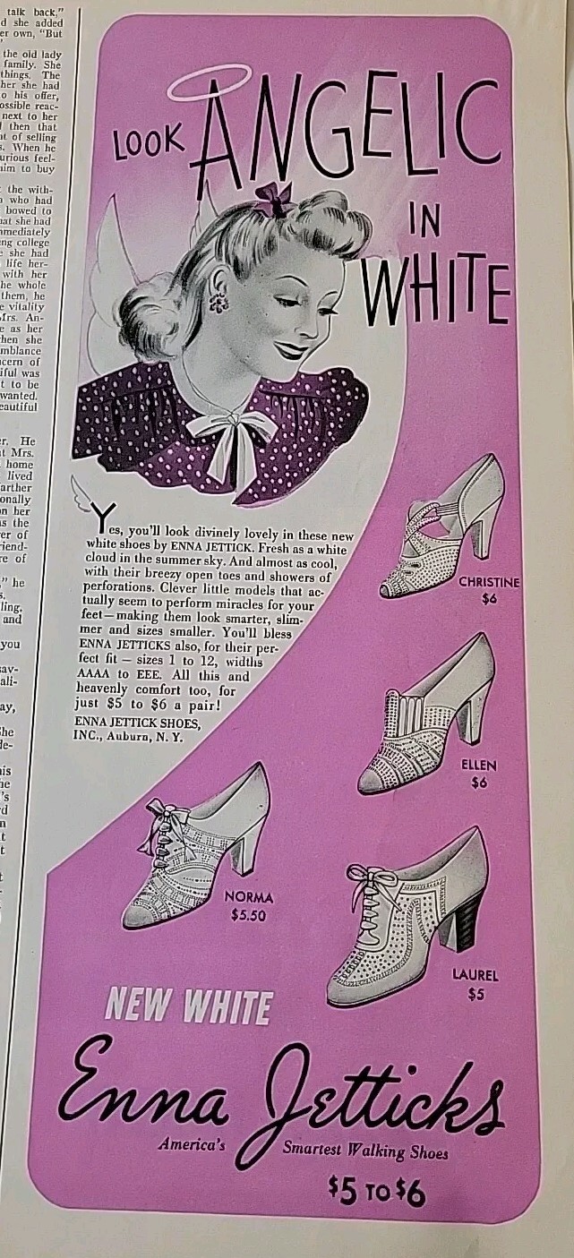 1940 Enna Jetticks shoes Look angelic and white vintage fashion  ad