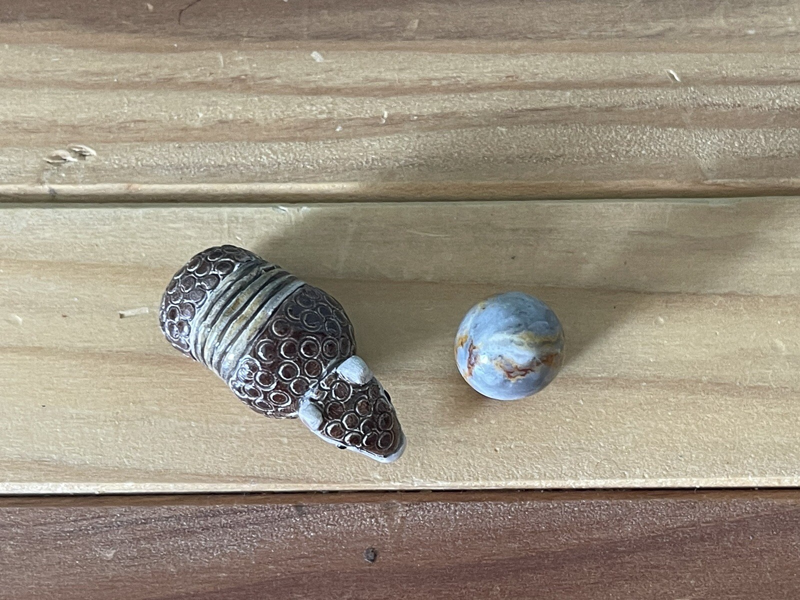 Sculpted Clay Armadillo 1.5” And Stone Mushroom 0.75”