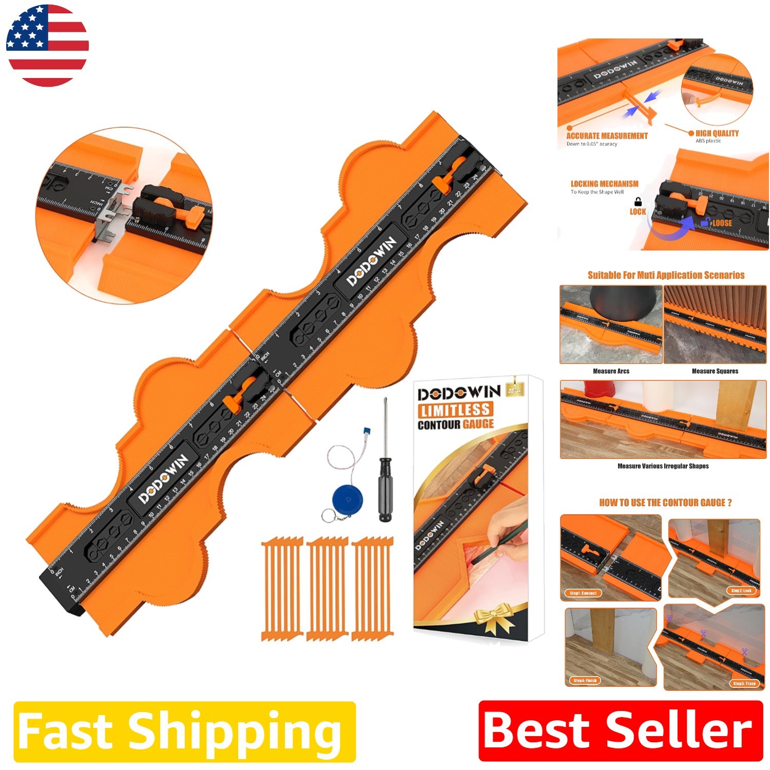 Large 20" Contour Gauge with Lock - Precise Profile Duplicator for Flooring
