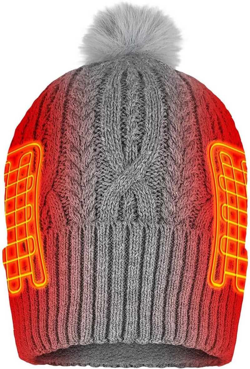 Rechargeable Heated Knit Hat - 150°F, 5 Hours of Warmth, Grey