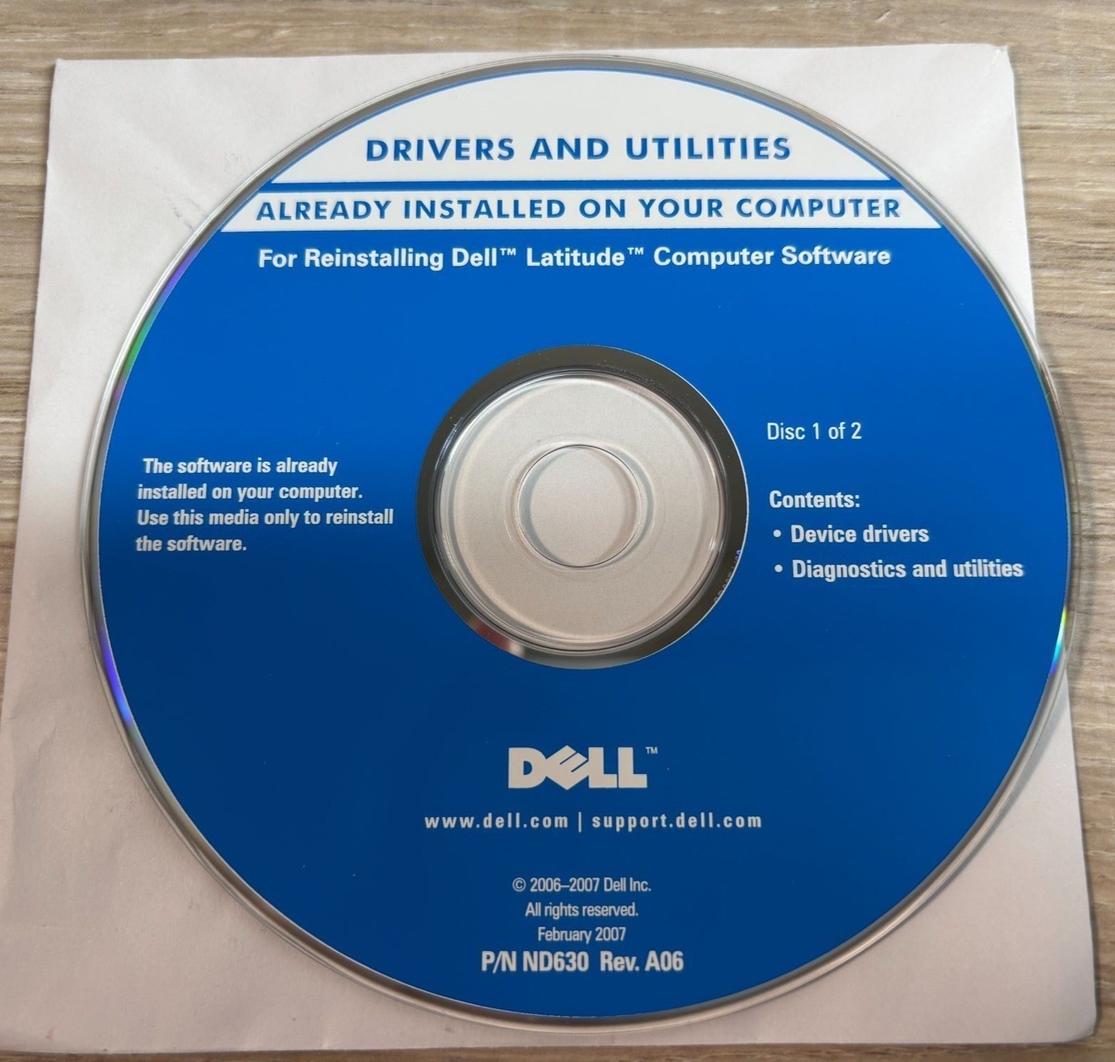 Drivers & Utilities Disc For Reinstalling Dell Latitude Software Disc 1