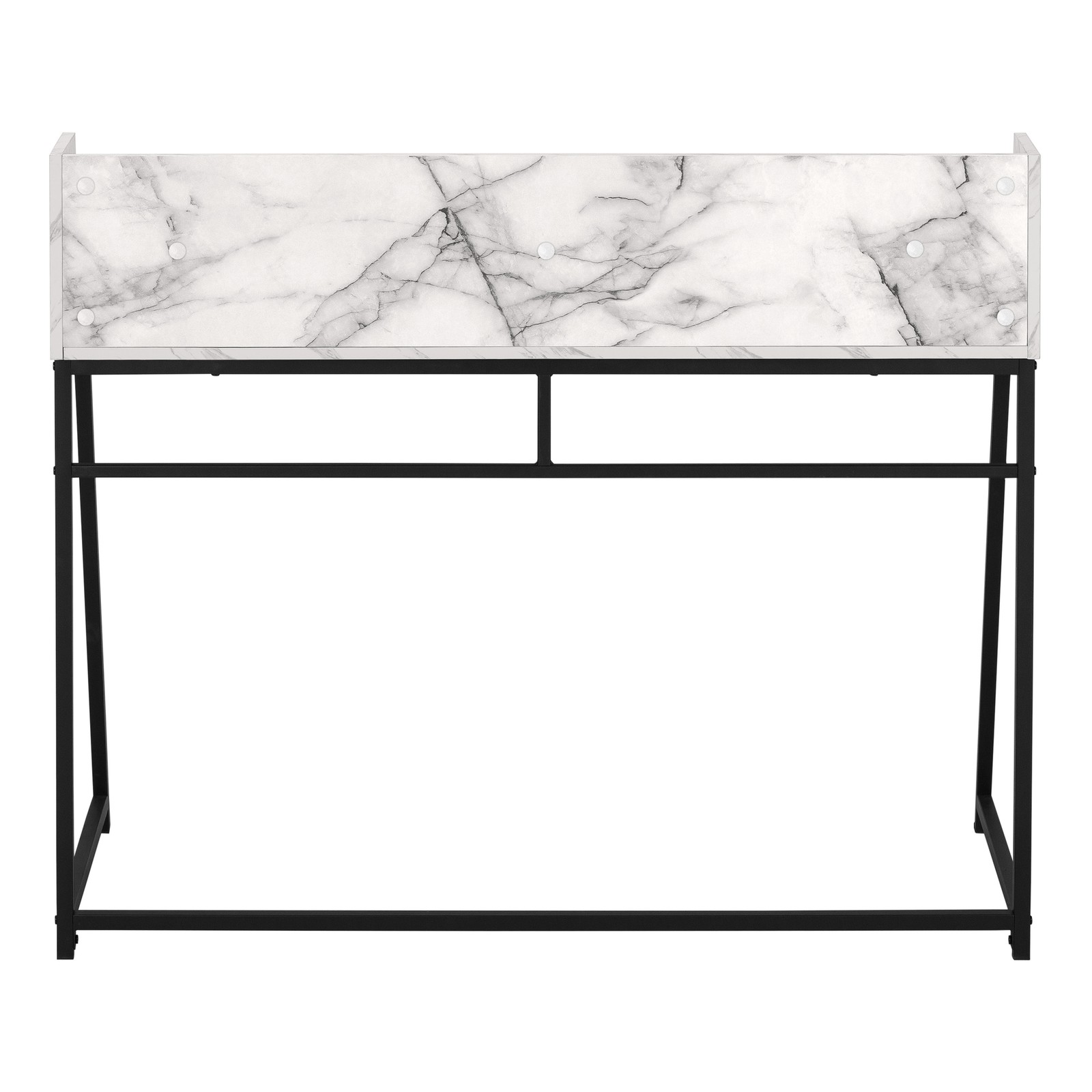 Computer Desk, Home Office, Storage Shelves, White Marble Look Laminate