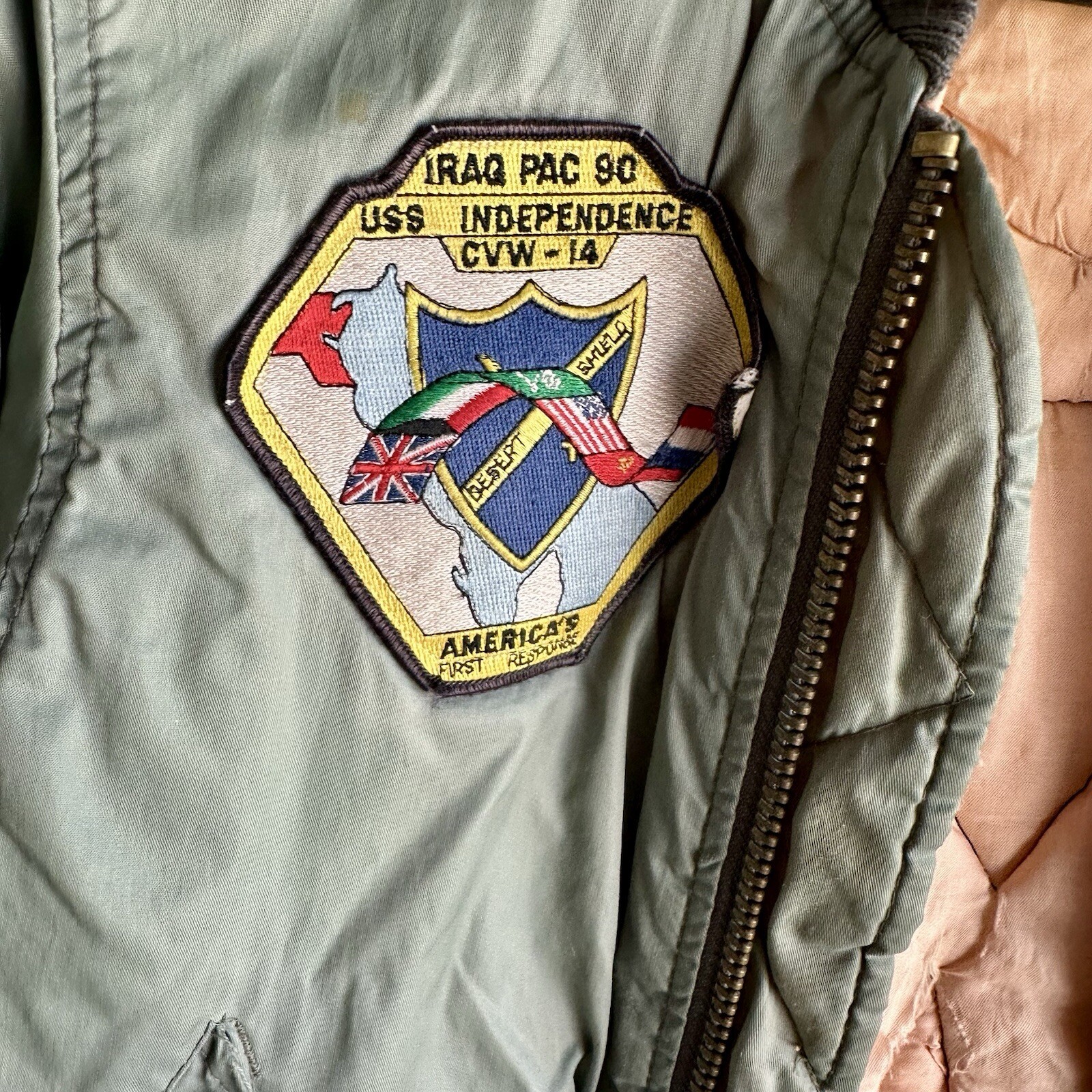 Desert Storm Patched Souvenir Flight Jacket Pilot Original Nylon