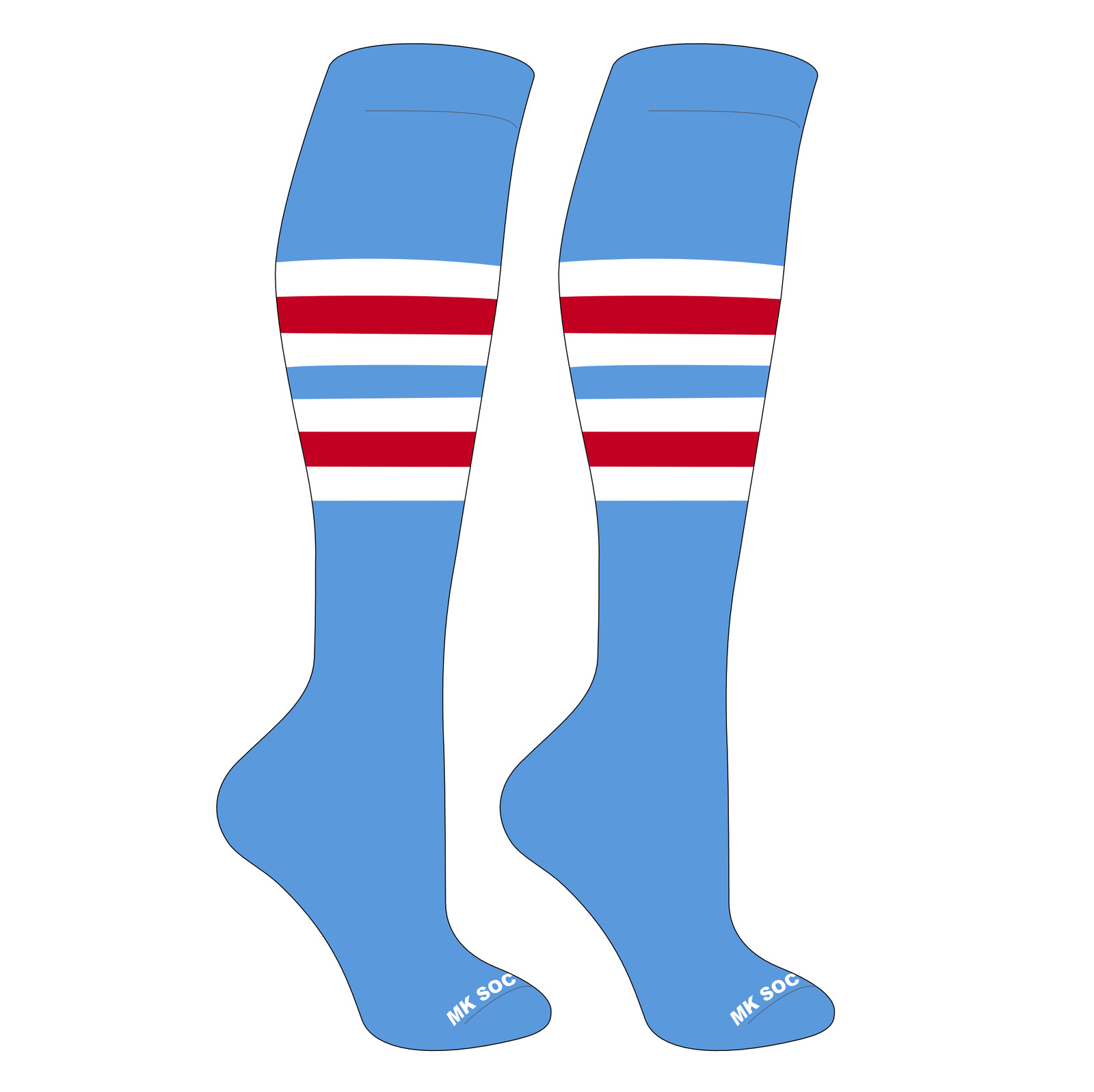MK Socks Striped OTC Baseball, Football Socks (F) Columbia Blue, White, Red