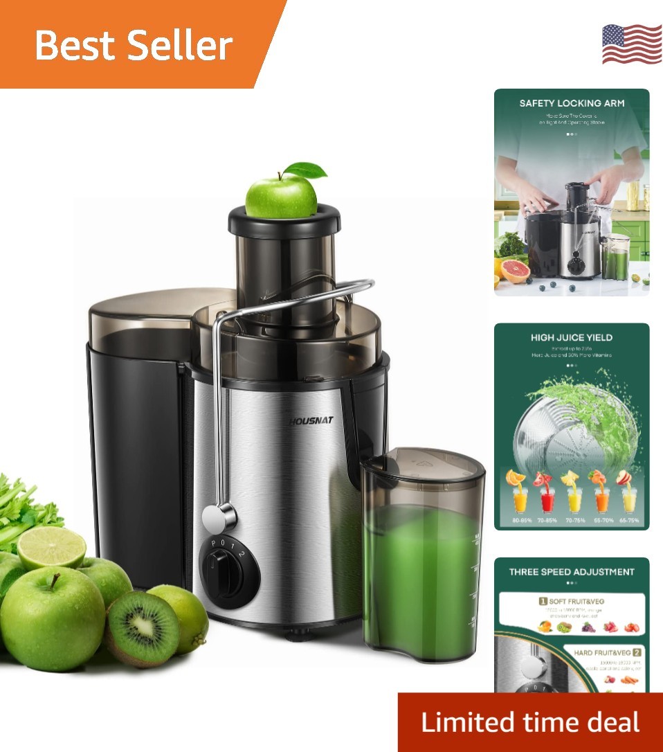Compact Silver Juicer with Dishwasher Safe Parts – Juice Everything with Ease!