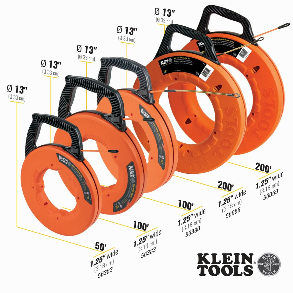 56383 Non-Conductive Electrical Fish Tape, Multi-Groove Fiberglass Wire Puller,