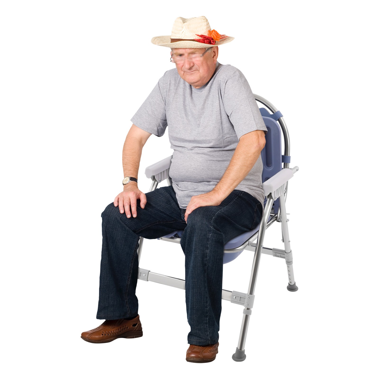 Toilet Chair With Padded Seat Plate And Toilet Bucket, Foldable Toilet ChairBlue