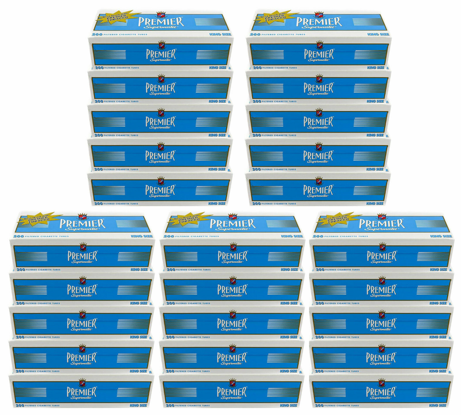 Premier Supermatic King Size Blue Light Cigarette Filter Tubes 25 boxes  3098-25