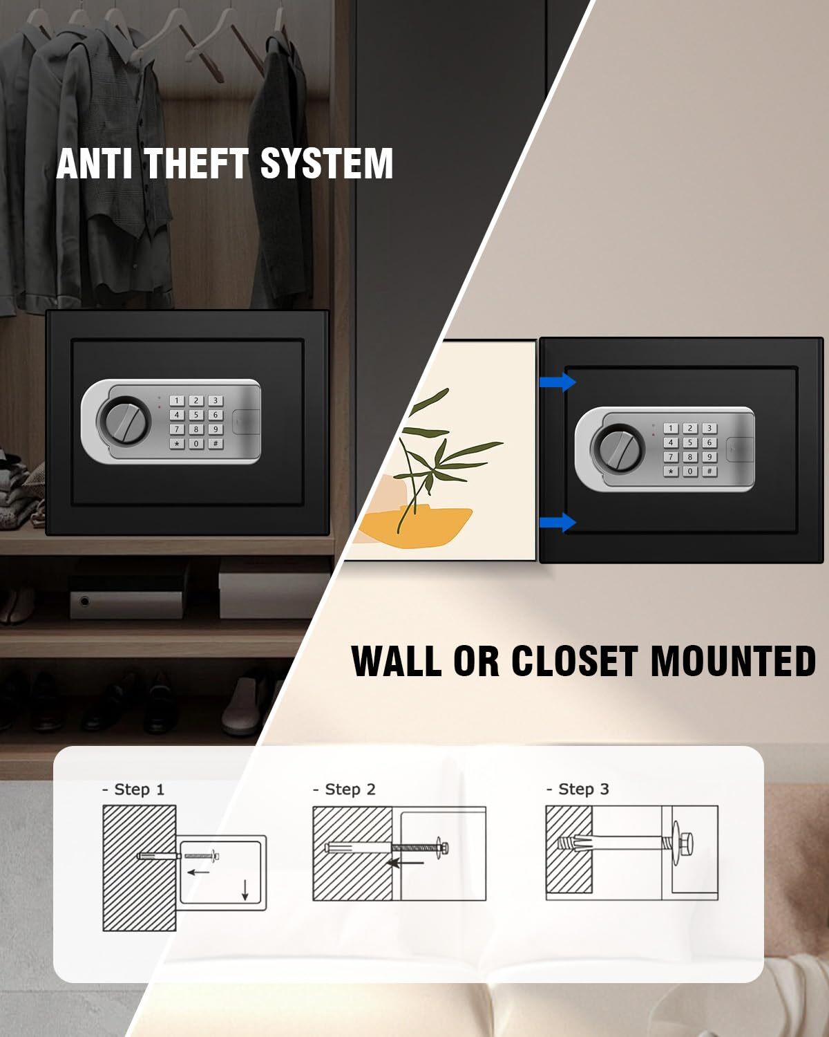 1.2 Cub Small Home Safe box Fireproof Waterproof, Security Safe and Lock Box wit