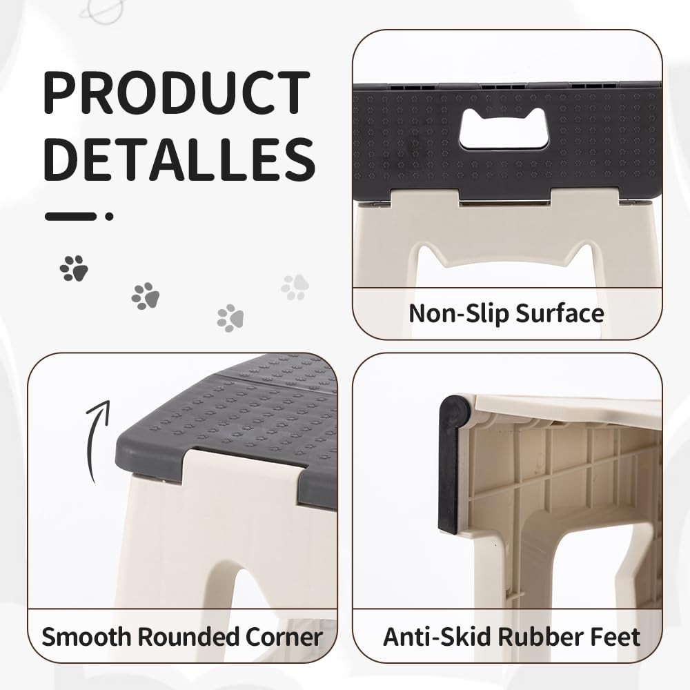 Step Stool Foldable, 9'' Folding Step Stool for & Adults, Hold Up to 300lb, L...
