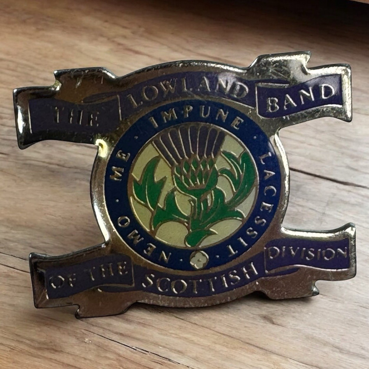 Vintage Lowland Band of the Scottish Division British Army Pin Badge