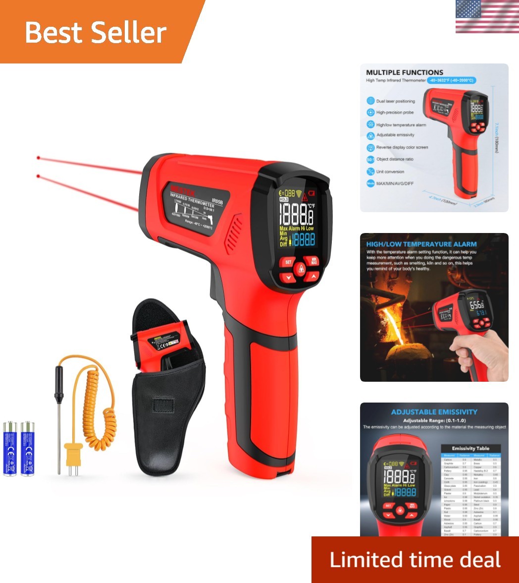 Infrared Thermometer -40°F~3632°F Non-Contact Laser Gun with Color LCD Display
