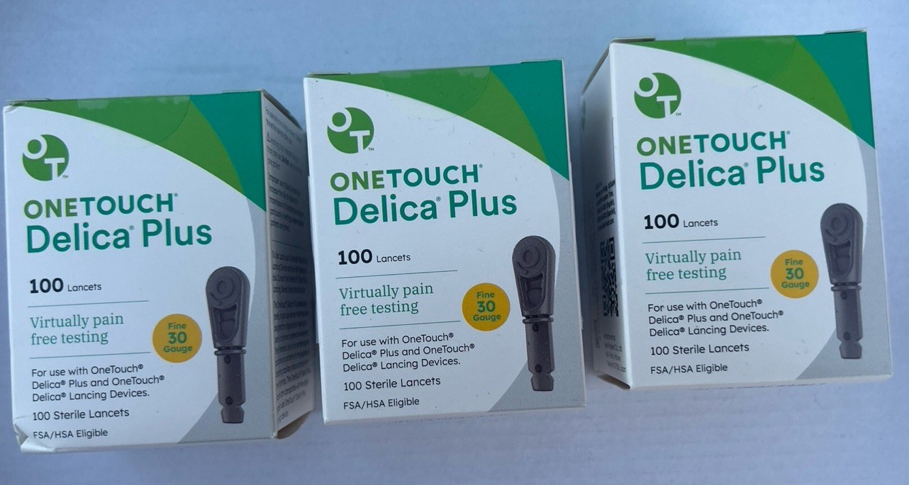 Lot Of3 One Touch Delica Plus Lancets 30 Gauge 100ct X3 300 Total Exp 6/30/28