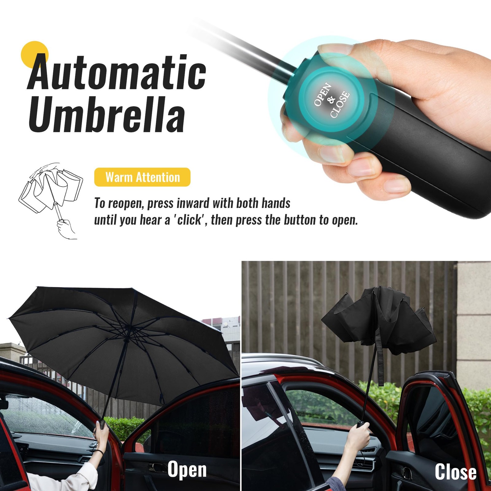 Inverted Travel Umbrella Compact Windproof Auto Folding 10 Ribs