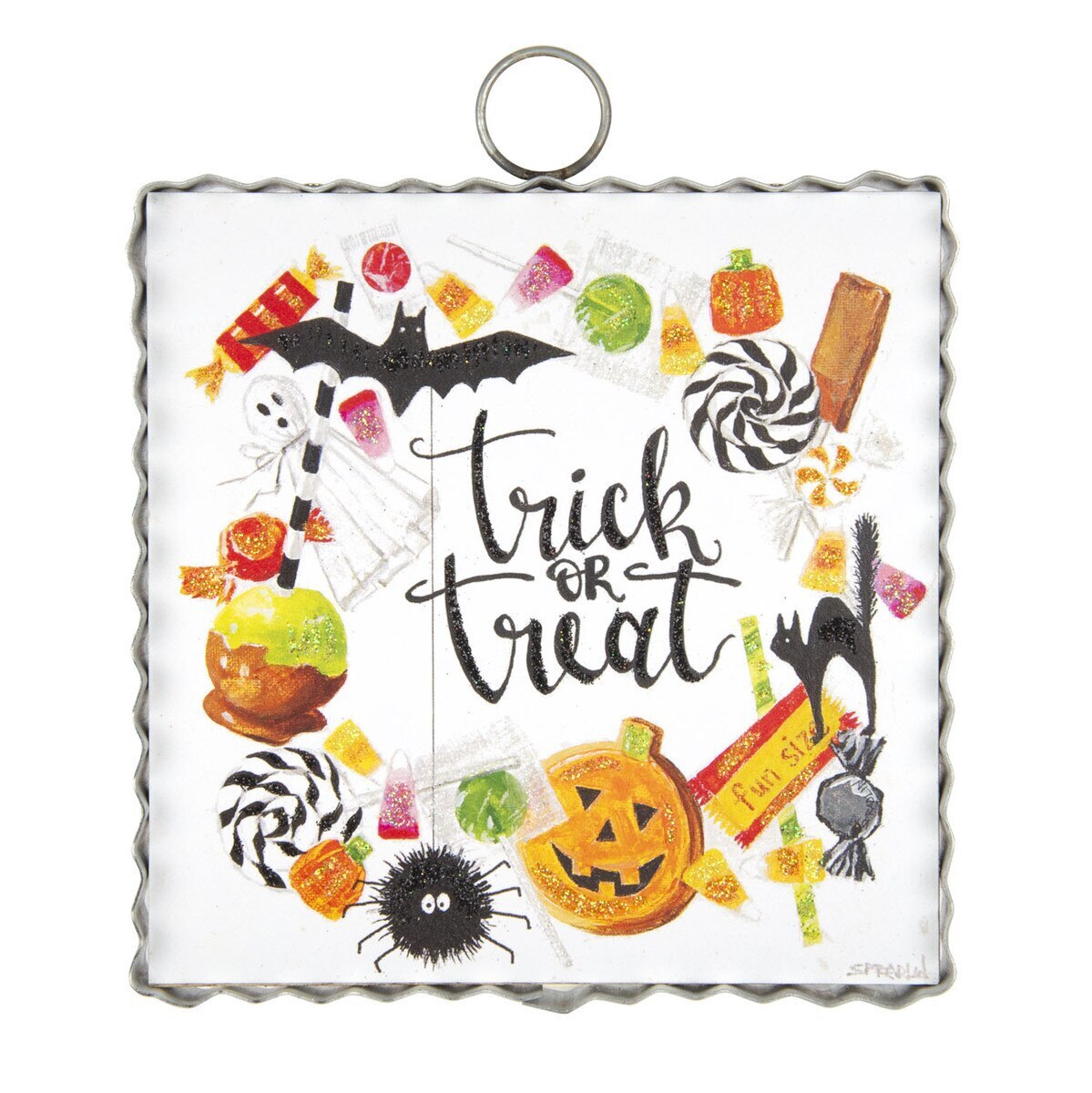 The Round Top Collection Mini Trick or Treat Wreath Print 6x6x1