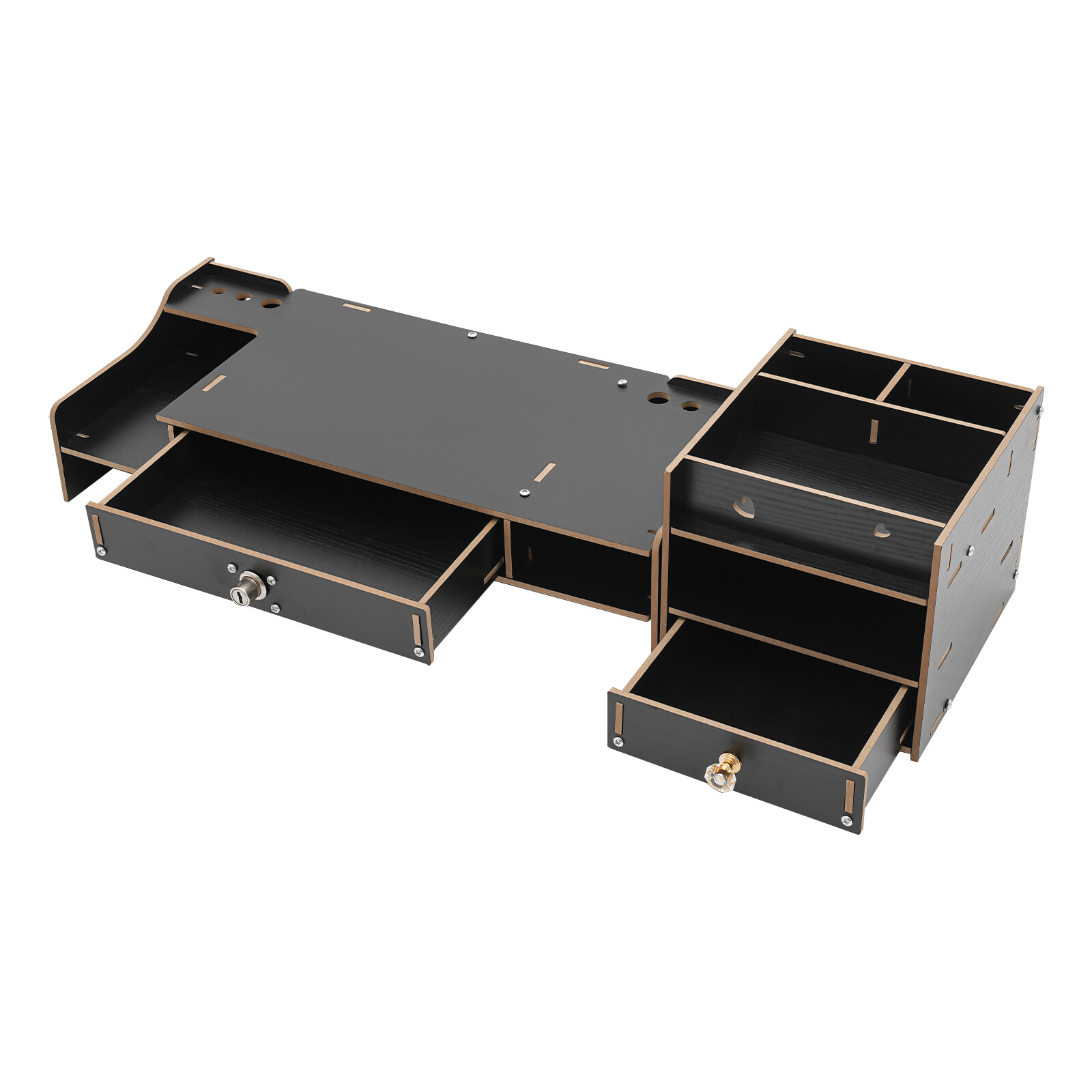 Lockable Drawer Monitor Riser with 180° Rotation – Black Desktop Organizer