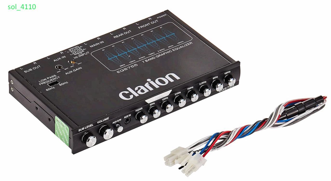 EQS755 7-Band Car Audio Equalizer, 3.5mm & RCA Aux Inputs, High Level, Black