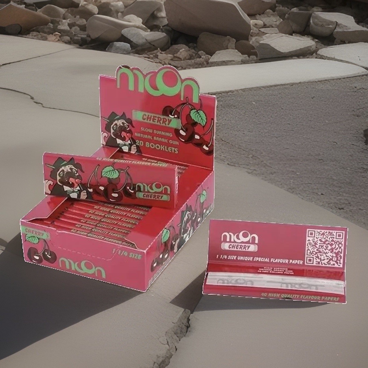 MOON Full Box Rolling Papers 1 1/4 800 Leaves 🍒 Cherry Flavored 20 PK