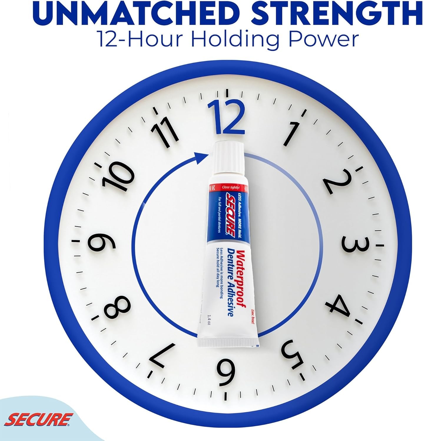 Secure Waterproof Denture Adhesive - Zinc Free - Extra Strong Hold For Upper