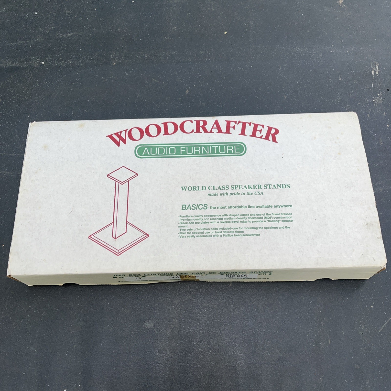 Vintage NOS Woodcrafter Audio Furniture 19” Black Ash Wood Speaker Stands USA
