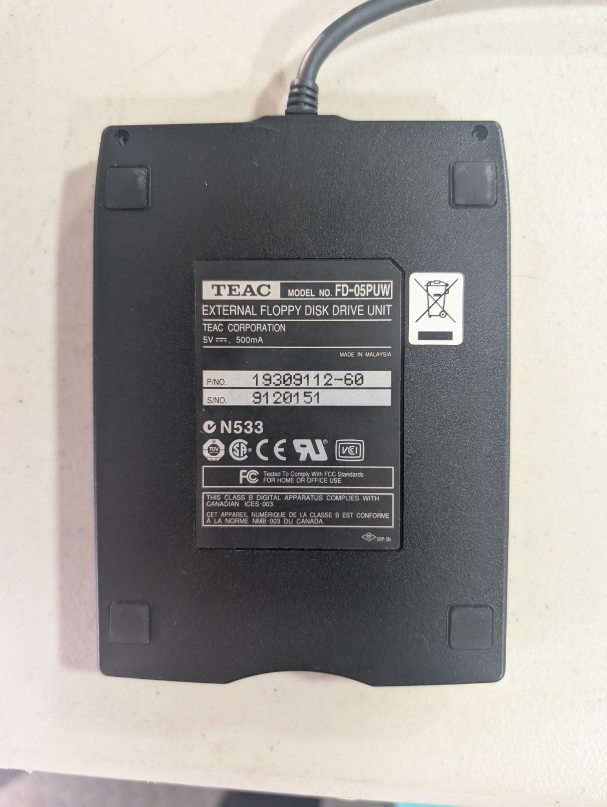 TEAC FD-05PUW 3.5" USB Wired External Floppy Disk Drive Unit