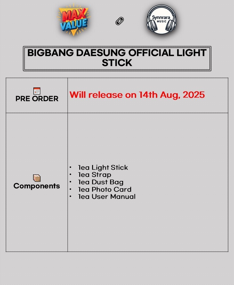 BIGBANG DAESUNG OFFICIAL LIGHT STICK/Strap,Card,Bag Tracking Code FANLIGHT GOODS