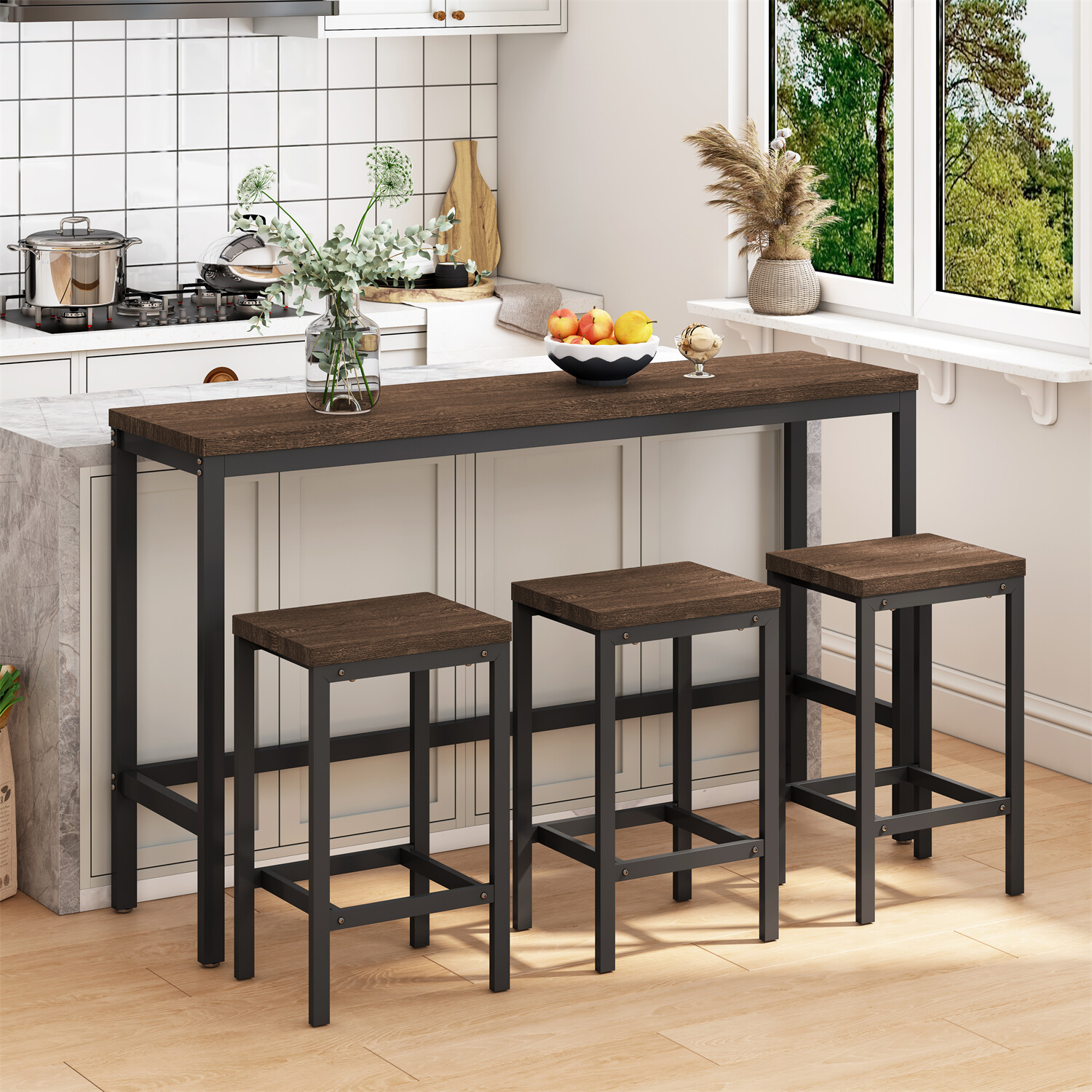 Modern 4 Piece Dining Table Set Table with 3 Stools Kitchen Breakfast Furniture