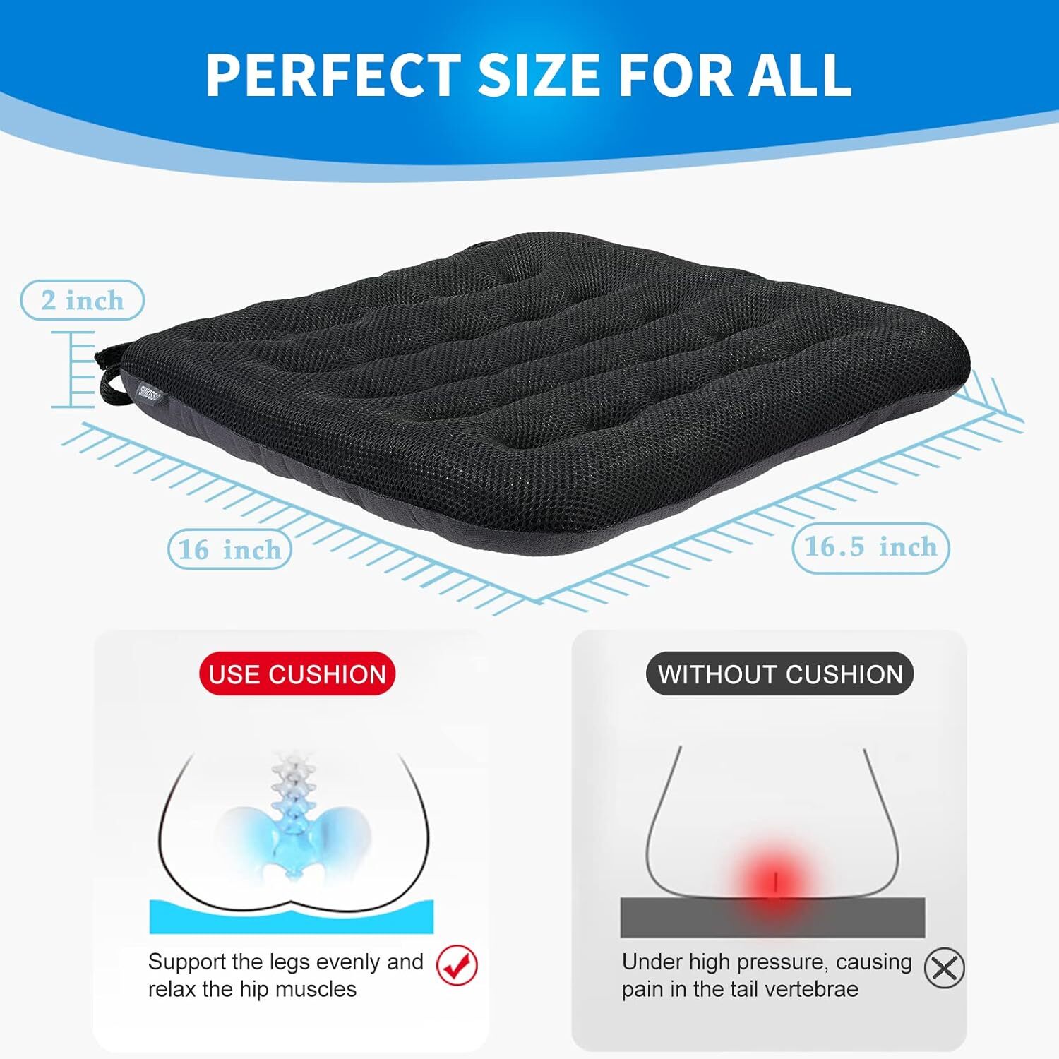 SINOSSO Excellent Support Effect Office Chair Cushion 1 Pack, Luxury Black
