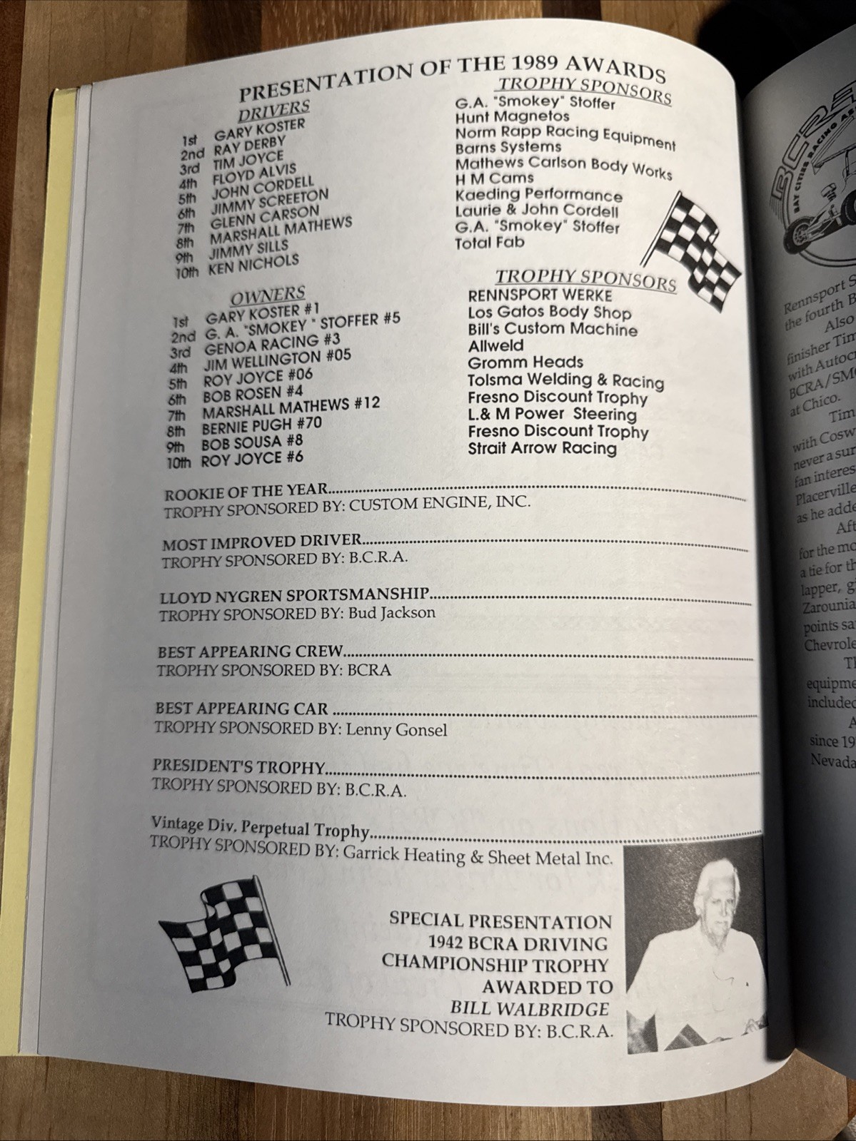 1990 BCRA Bay Cities Racing Association Awards Banquet Program