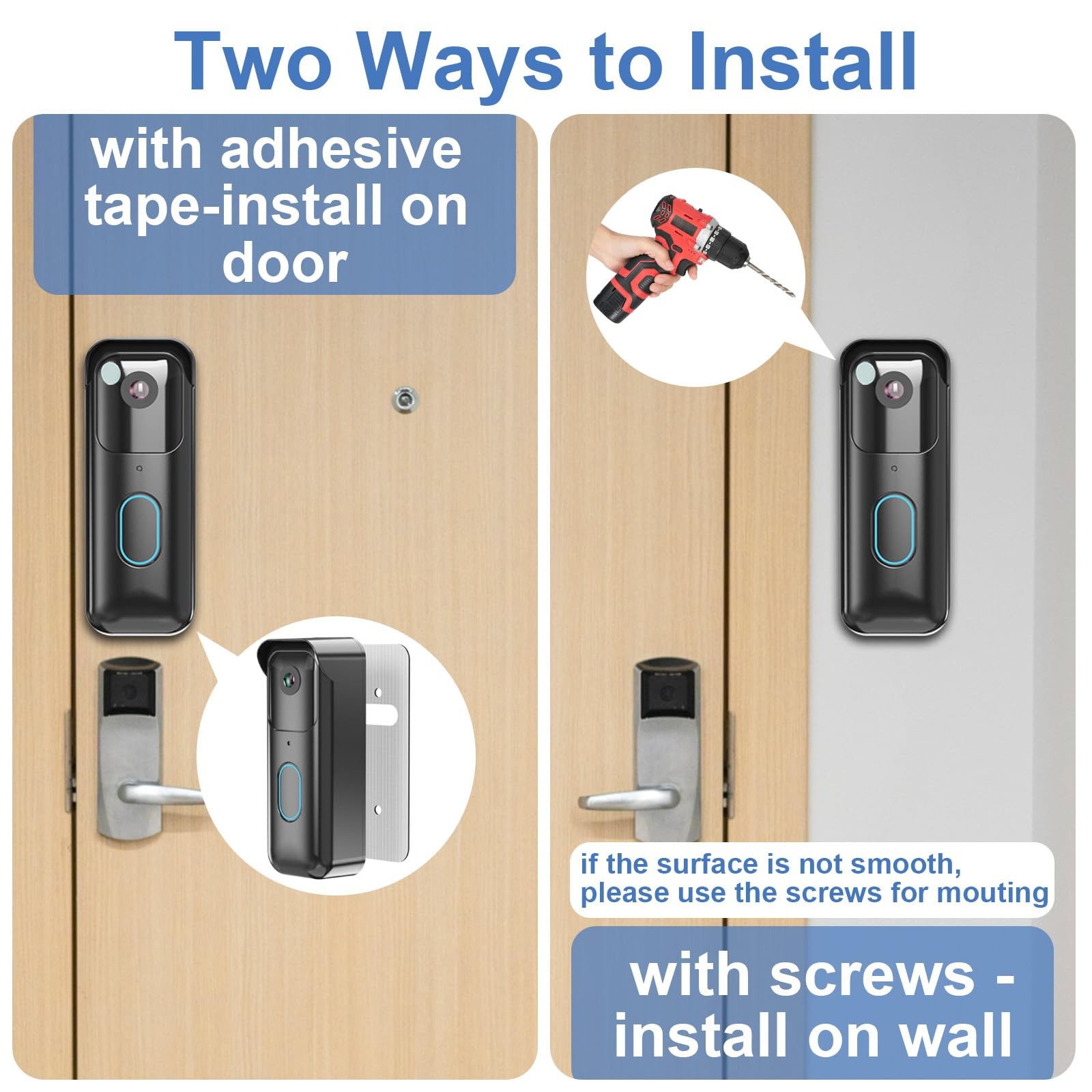 No-Drill Adhesive Doorbell Mount Compatible Mount, Black