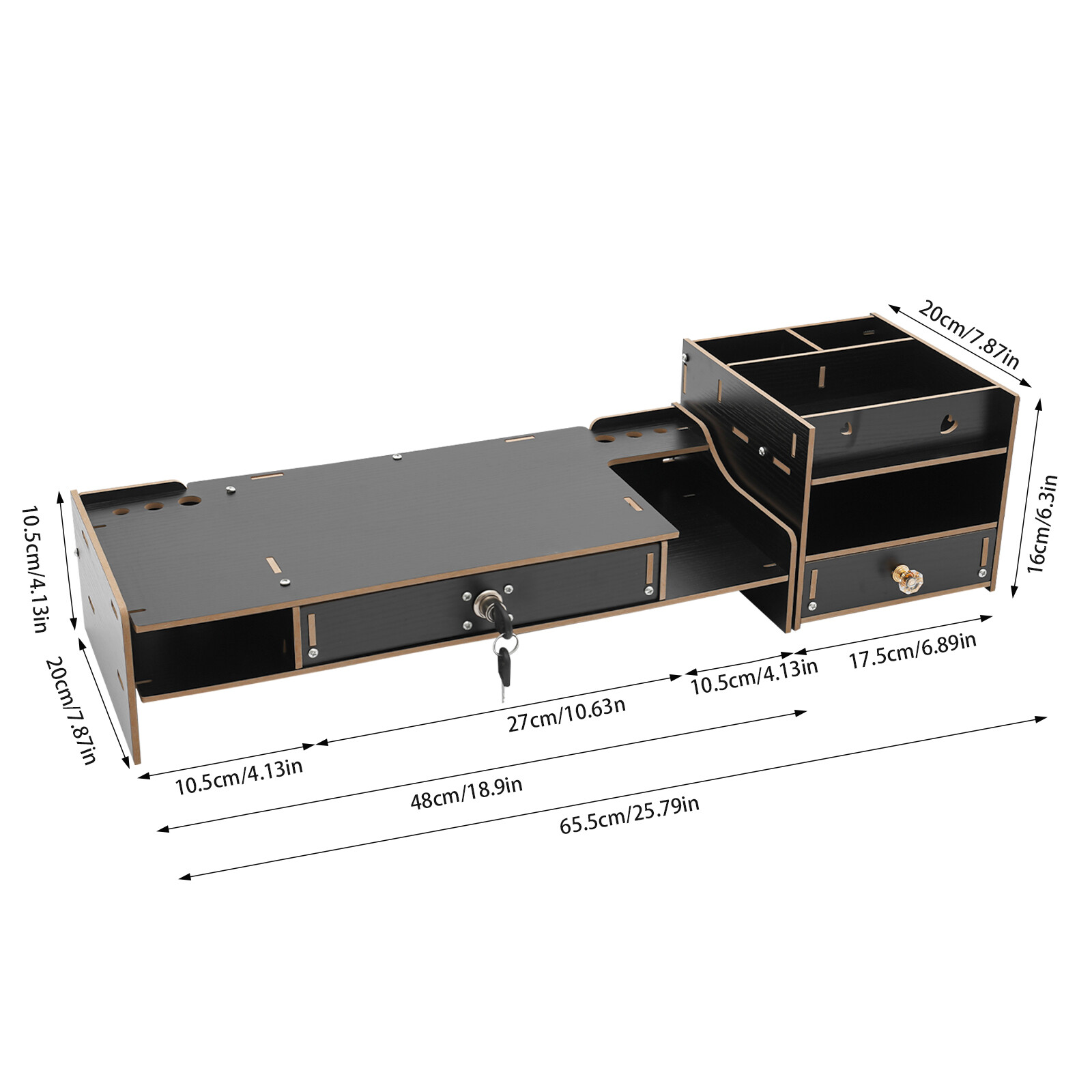Lockable Drawer Monitor Riser with 180° Rotation – Black Desktop Organizer