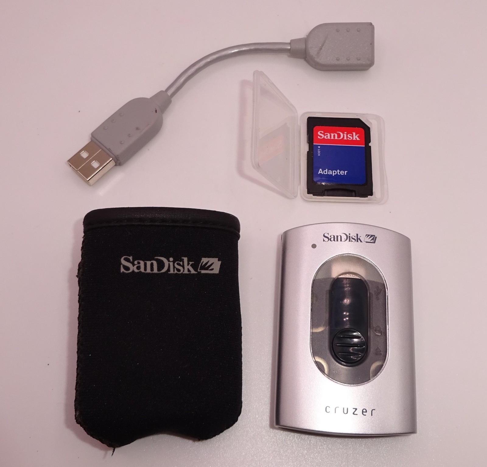 Vintage SanDisk Cruzer SD Card Reader Retractable USB Stick + SD Adapter