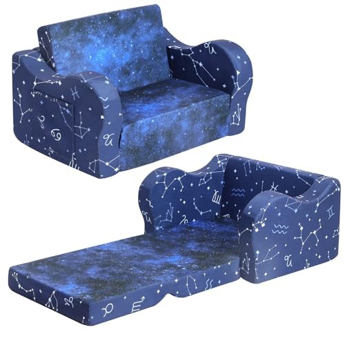 Kids Sofa, 2-in-1 Kids Couch Fold Out, Convertible Sofa to Bed Constellation