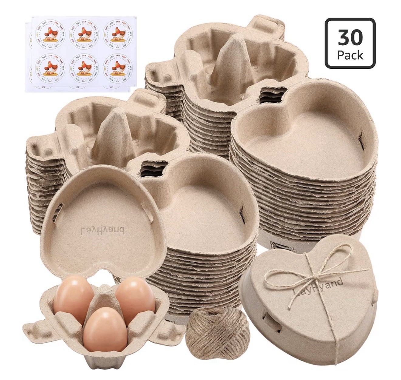 30 PCS Valentine Heart Shaped Egg Cartons with Labels, Easter Pulp Paper Egg ...
