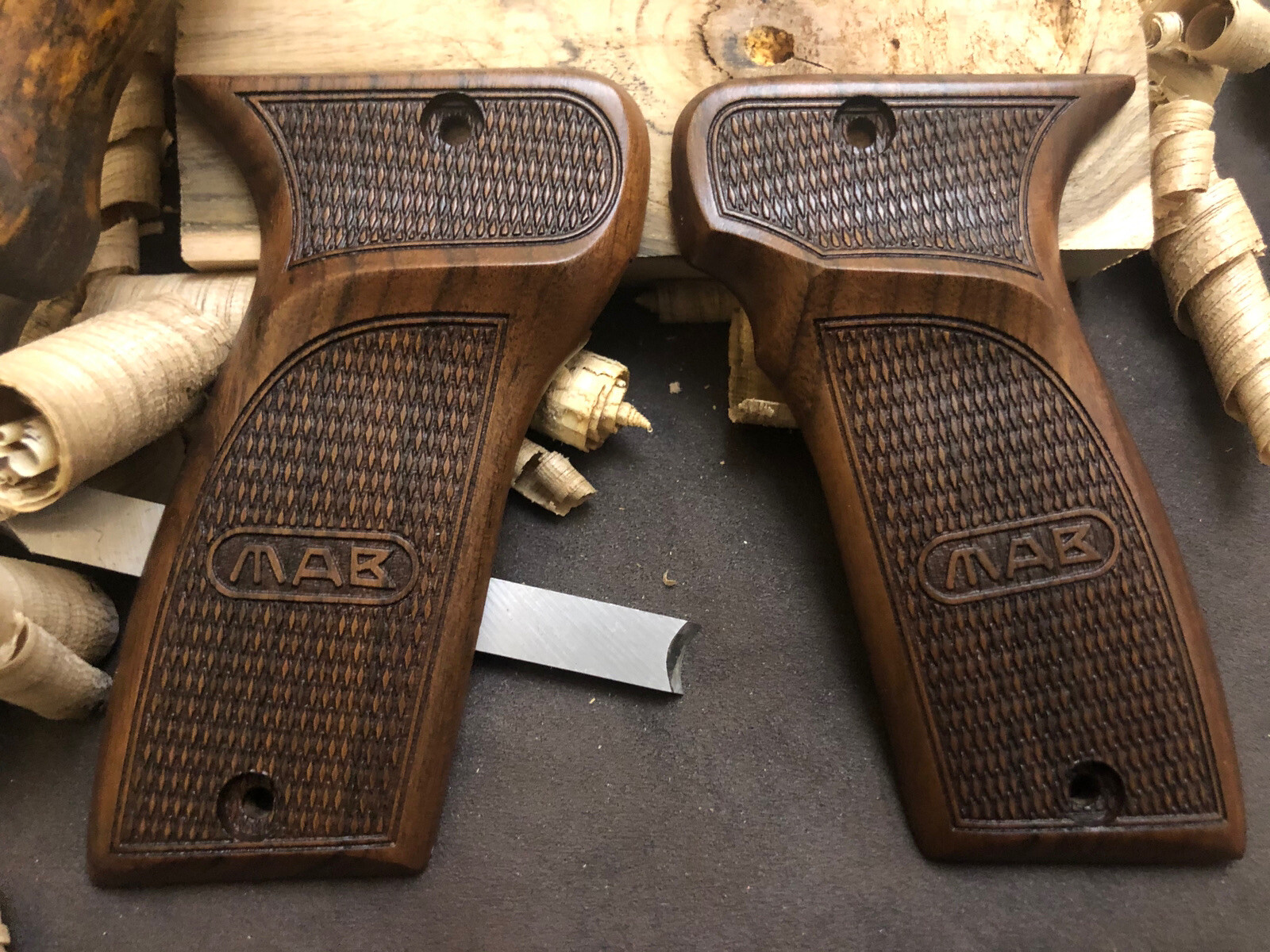 MAB Model D 7.65 mm - .32 ACP Turkish Walnut Grips. Handmade. USA Based Seller