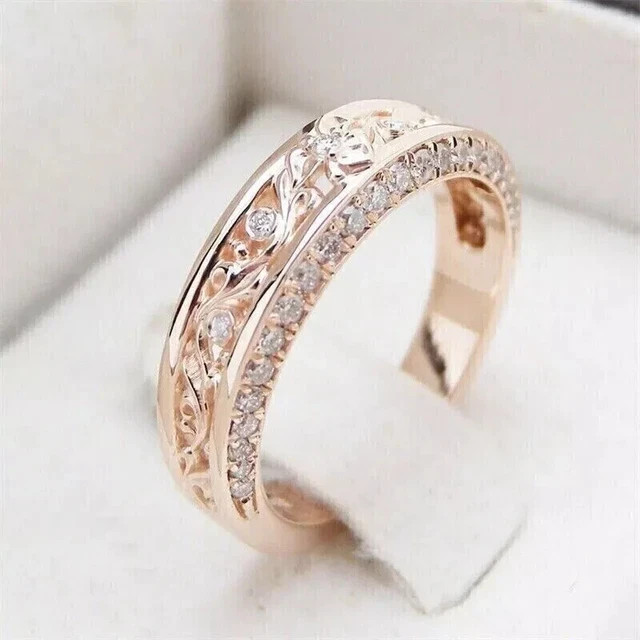 Real Moissanite 2.00Ct Round Cut Women Wedding Band Ring 14K Rose Gold Plated