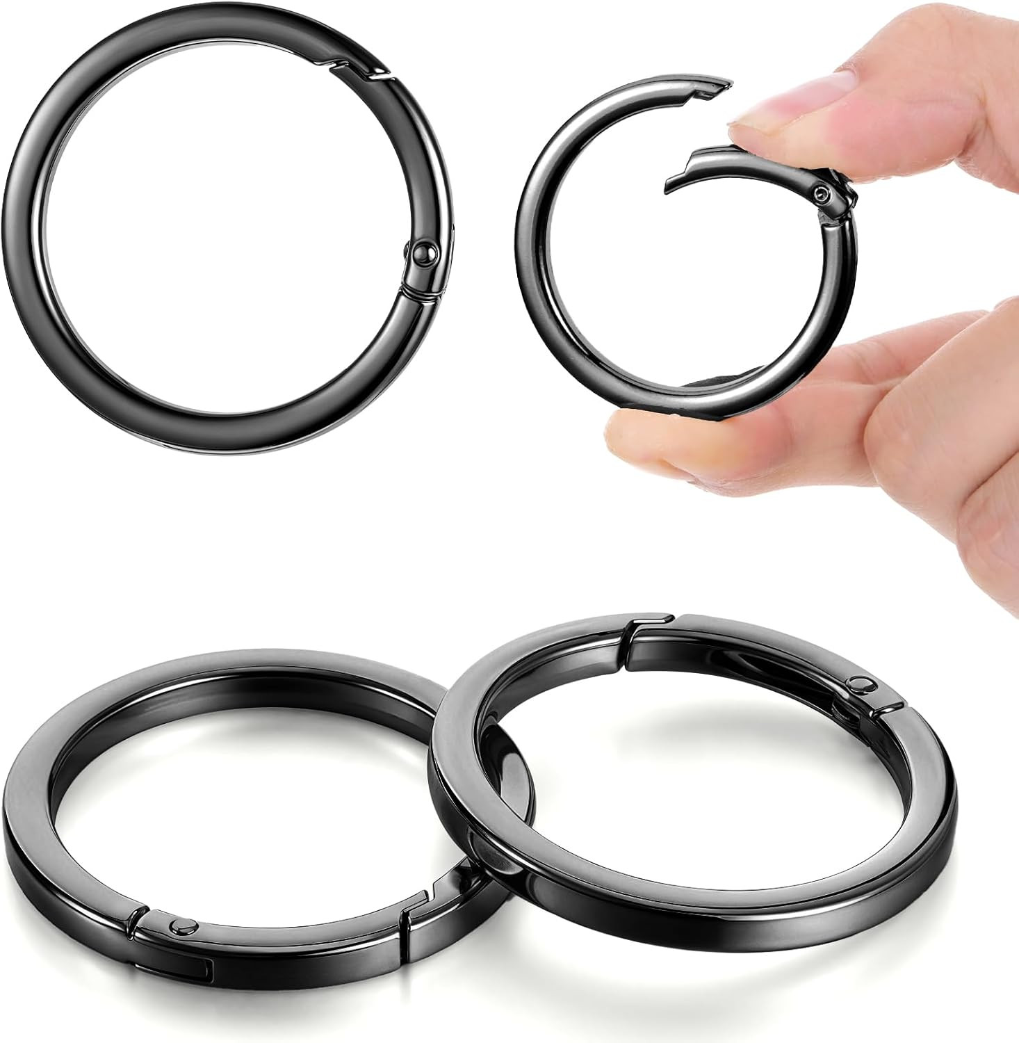 4Pcs 2 Inch Metal O Ring Keychain Rings, Large Black Key Rings round Carabiner F
