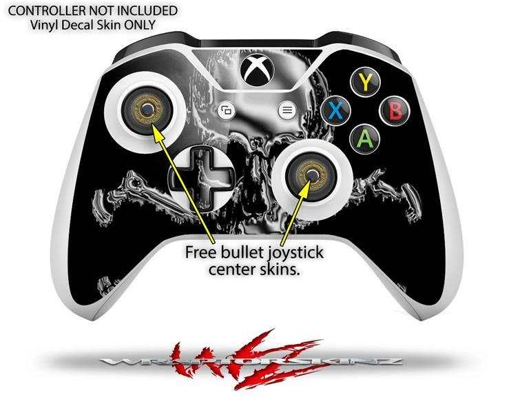 Skin XBOX One S Console Controller Chrome Skull on Black