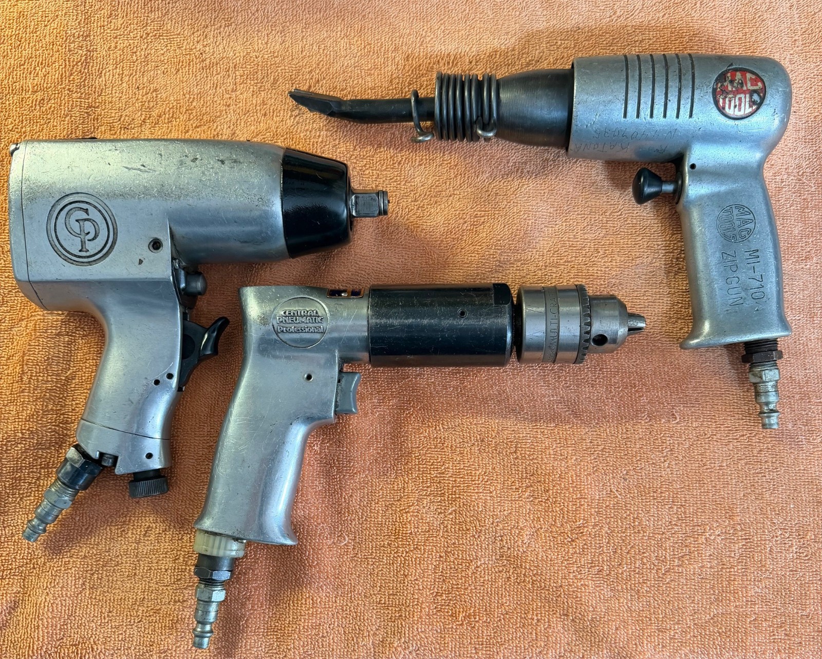 3 pneumatic tools Chicago Impact, Central reversing Drill, MAC Zip gun