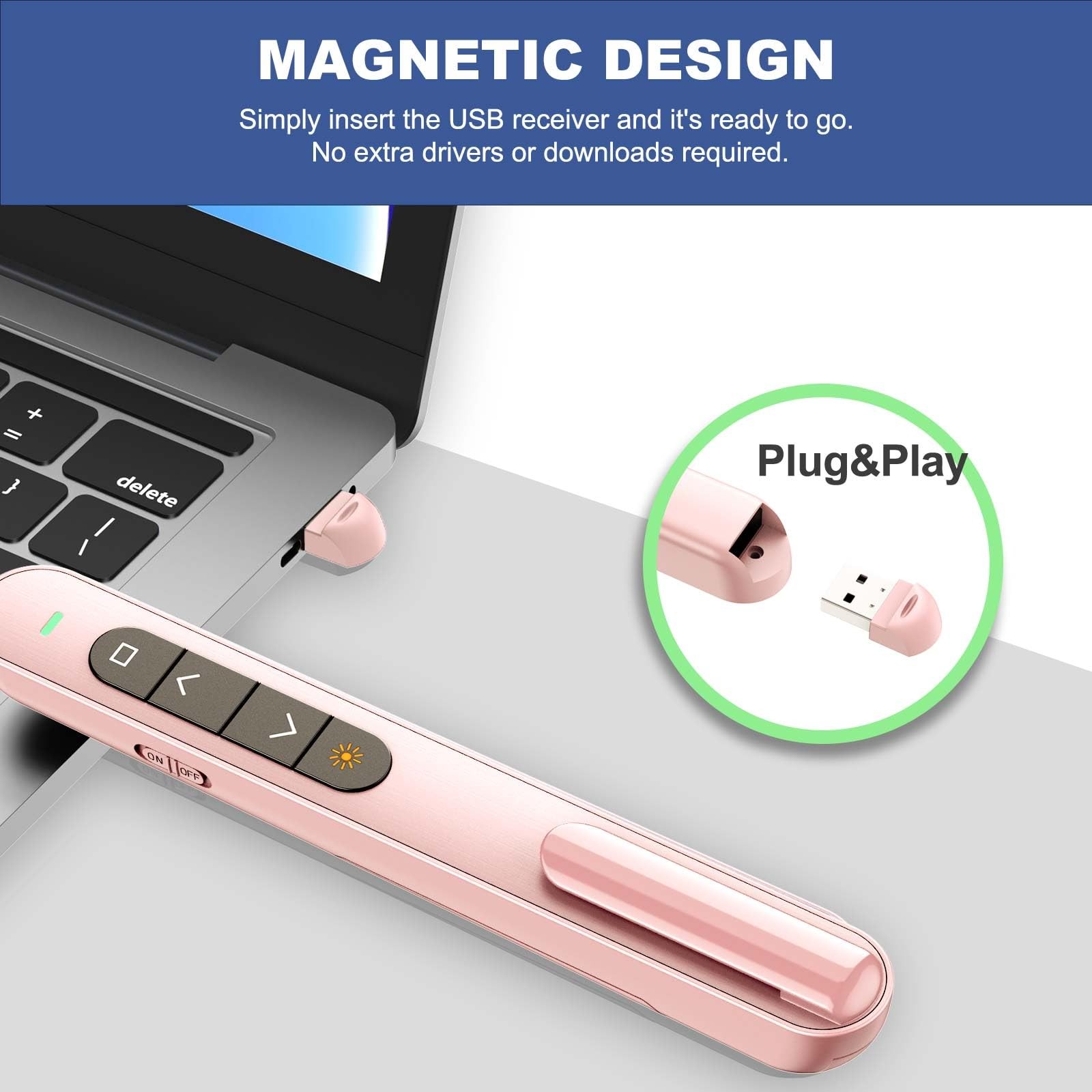 Presentation Clicker for PowerPoint, RF 2.4GHz USB Wireless Presenter Remote ...