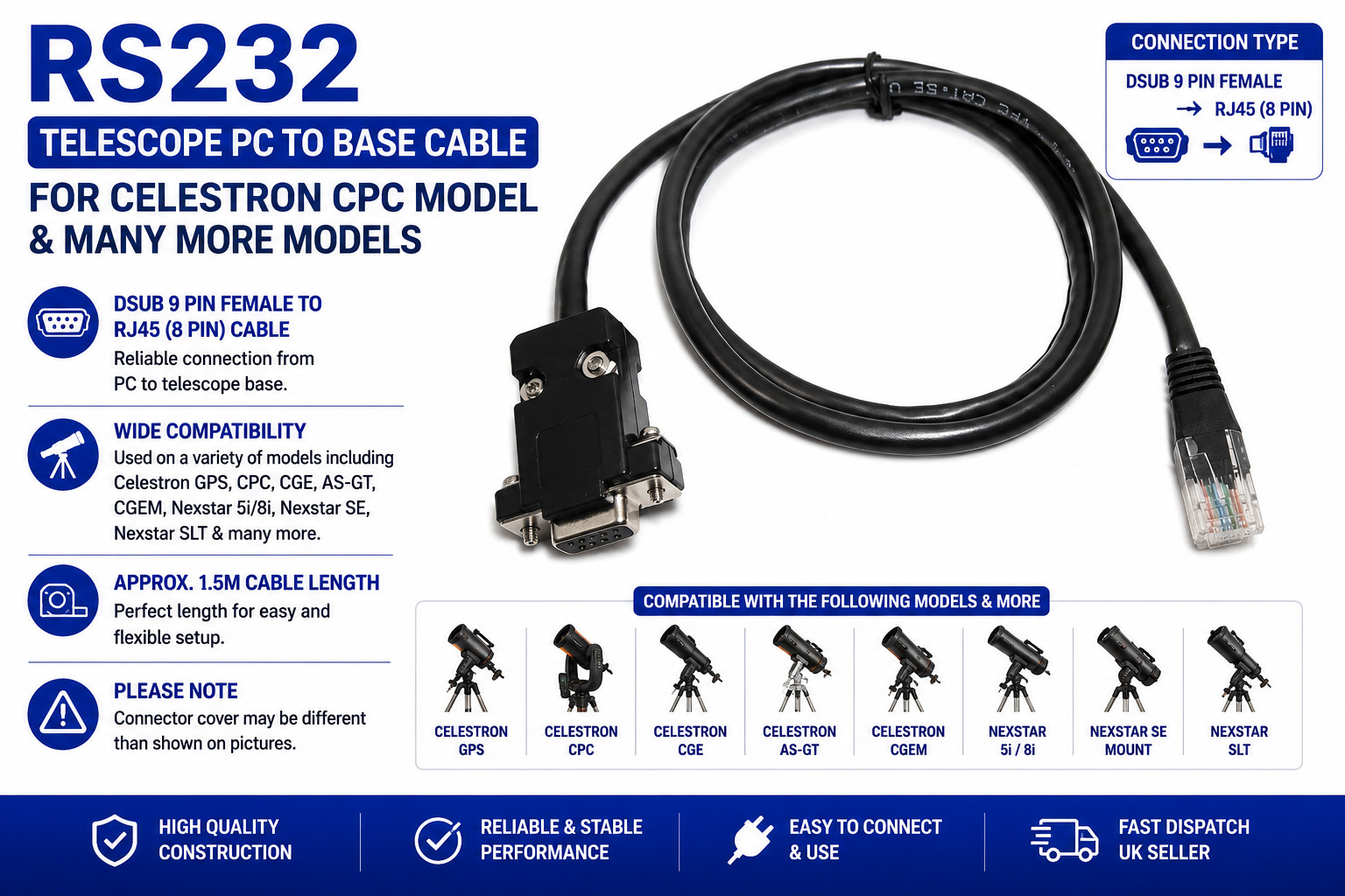 CELESTRON NEXSTAR TELESCOPE BASE CABLE # 93922 VARIOUS MODEL