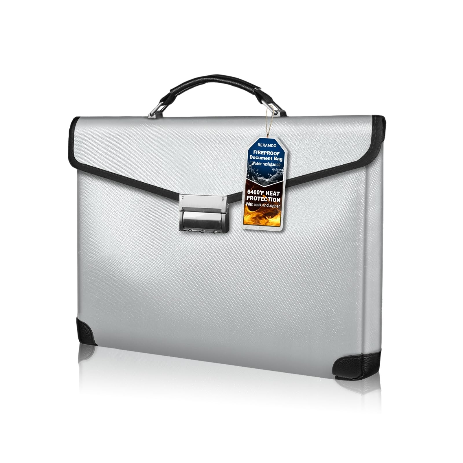 Fireproof Document Bag, 14.5" X11" X2.5", Silver