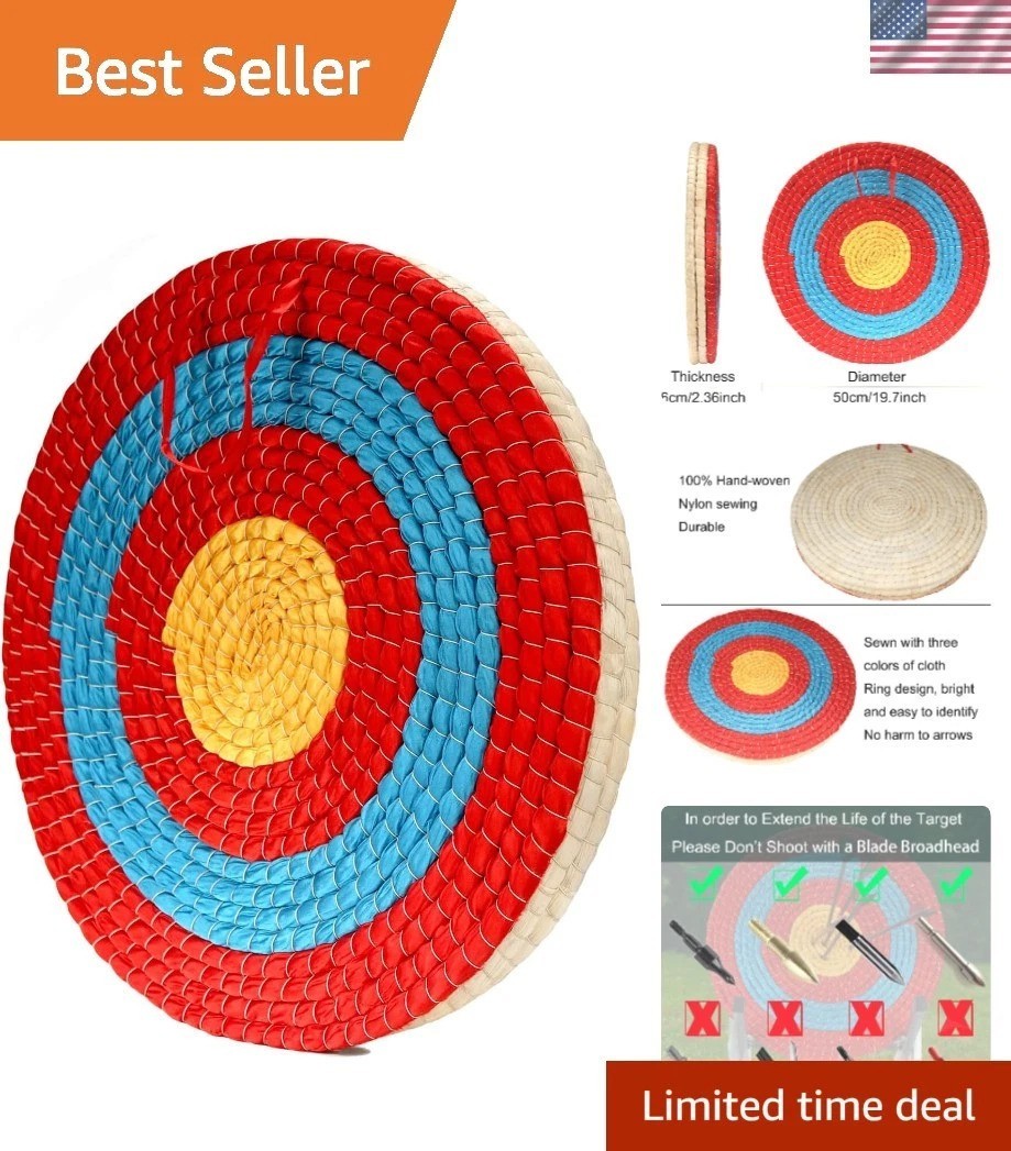 Coloured Rope Face Round Straw Archery Target - Perfect for All Skill Levels