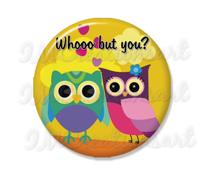 Super Cute Retro Owl Valentine's Day Pocket Mirror, Magnet, or Pinback 2.25"